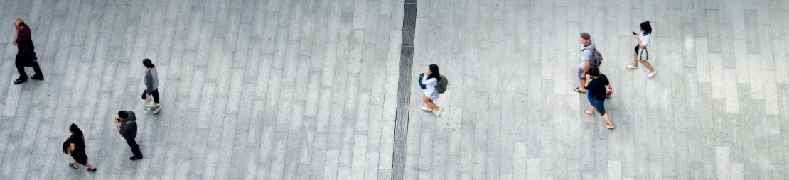 aerial view of people walking on street